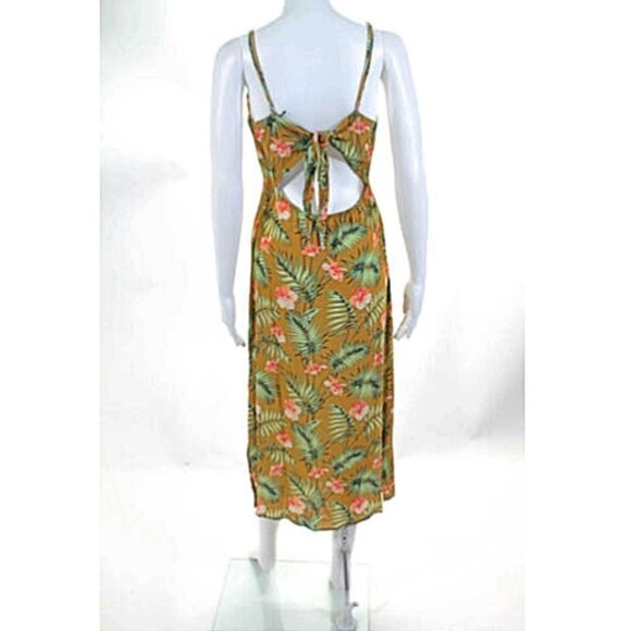 Sincerely Jules Sexy Tropical Palm Lightweight Gauze Midi Slit Summer Dress - Picture 7 of 11